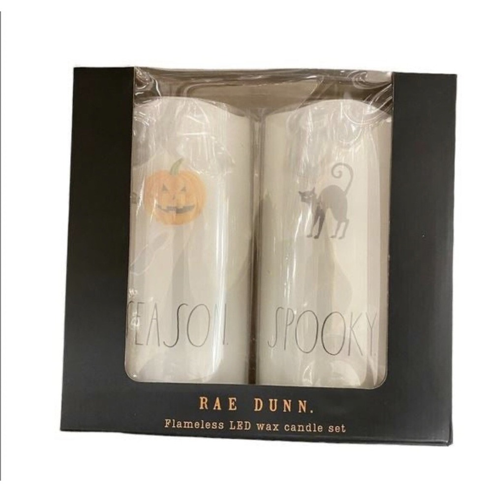 Rae Dunn Halloween Flame-less Candles - Spooky Cat & Pumpkin LED Wax‎ Set New - Picture 2 of 3